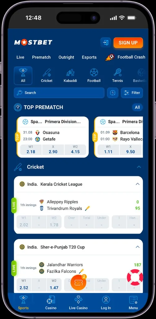 Mostbet app sportsbook live and prematch markets